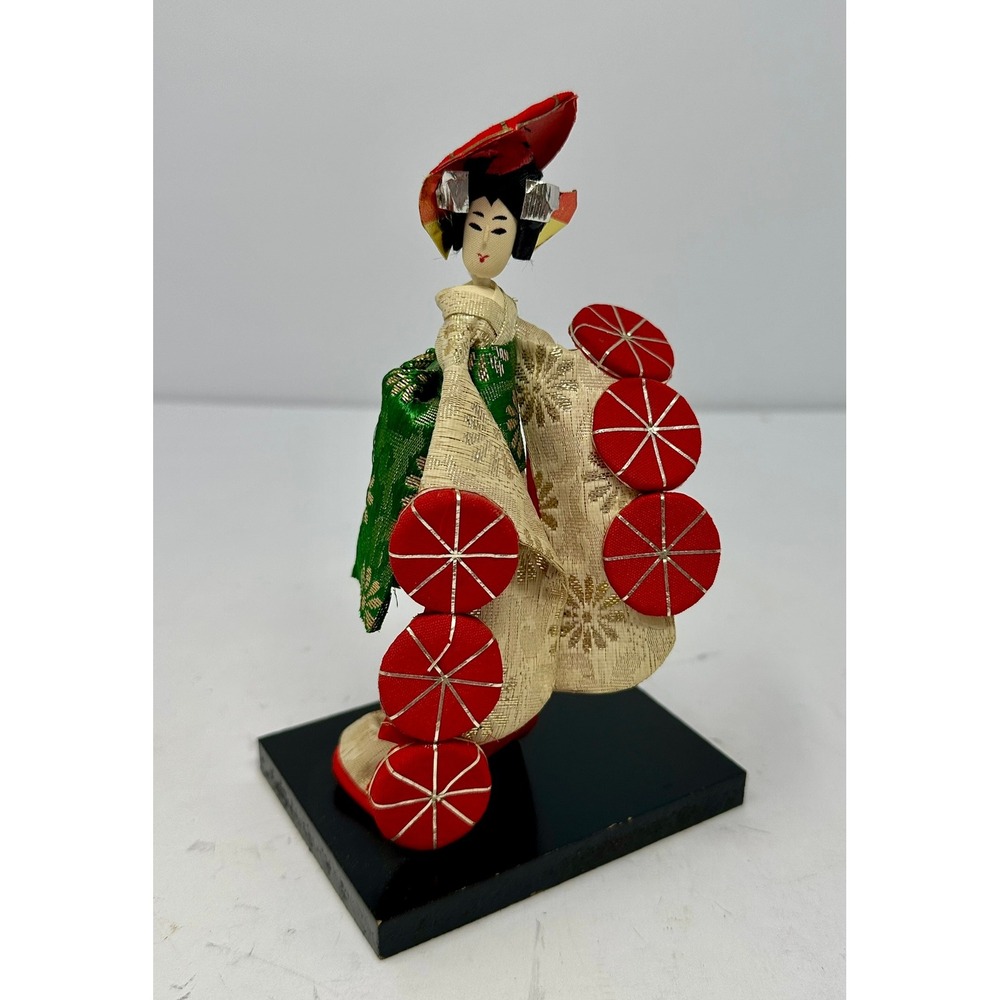 Vintage Japanese Maiden Seven 7 Hats Doll Kabuki Hanako Red Kimono Geisha Stand‎